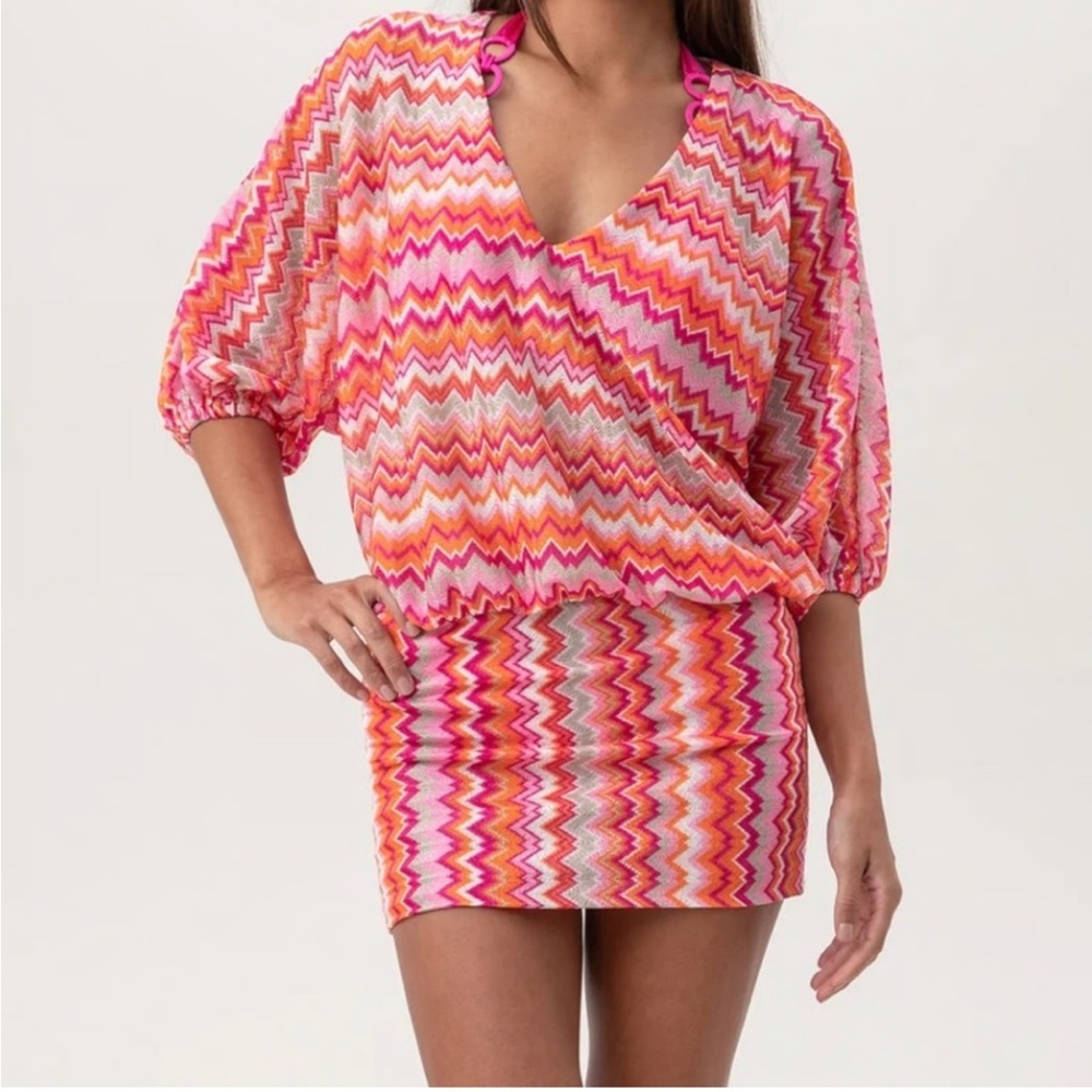 Trina Turk Swim Zen Zig Zag Tunic Cover-Up Swim Spa Collection S/M New $152